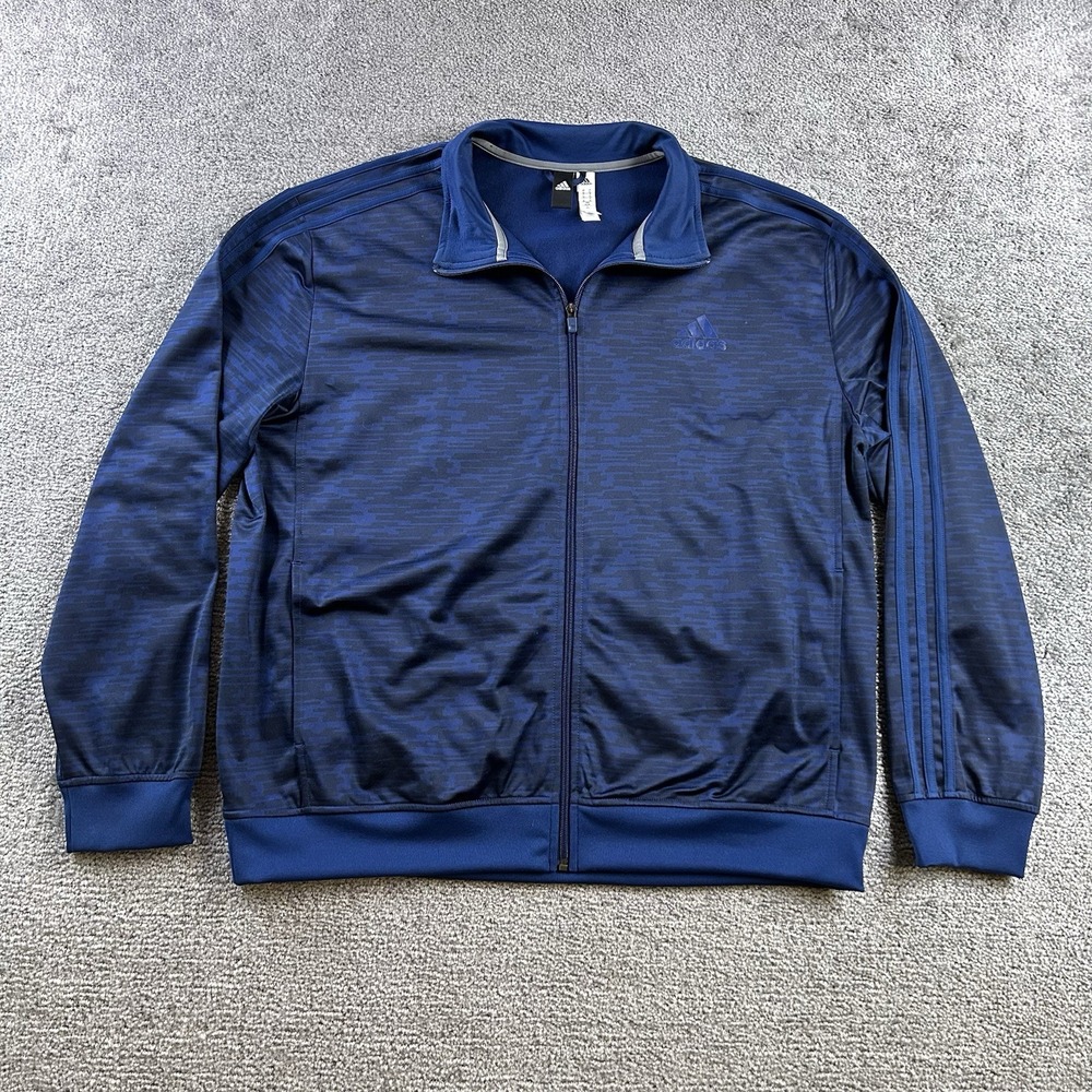 Adidas Mens XL Track Jacket Navy Blue Digital Camo Full Zip 3-Stripe Athletic